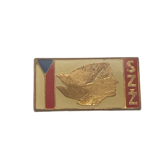 Vintage SZZ Enamel Pin Badge With Gold Tone & Red/Blue Accents - Picture 1 of 5
